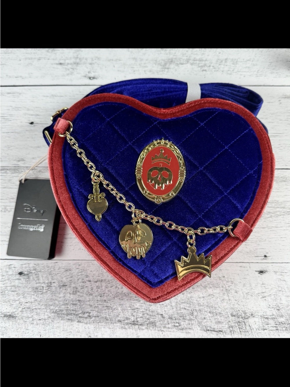 Loungefly Disney Snow White Evil Queen Heart Shaped Velvet Crossbody Bag New